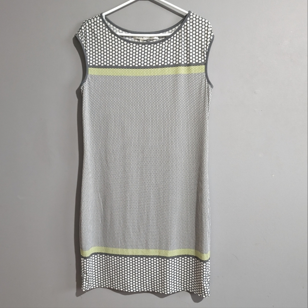 Max studio size M stretchy lightweight grey and yellow polka dot dress